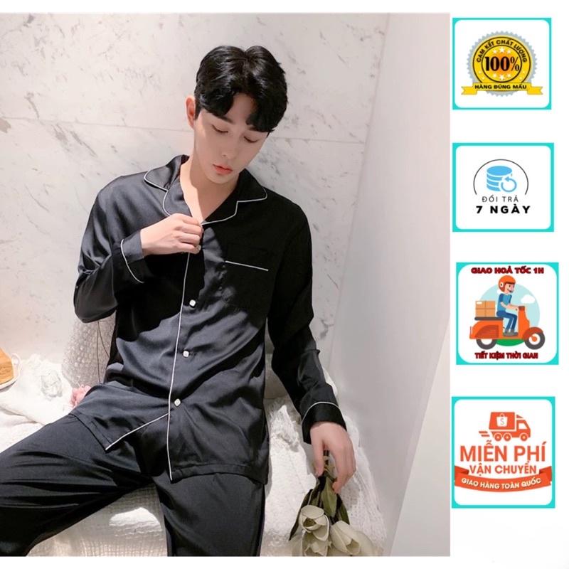 Đồ bộ pijama nam mặc nhà trơn đồ ngủ lụa nam dài tay cao cấp DANGKHOI 90
