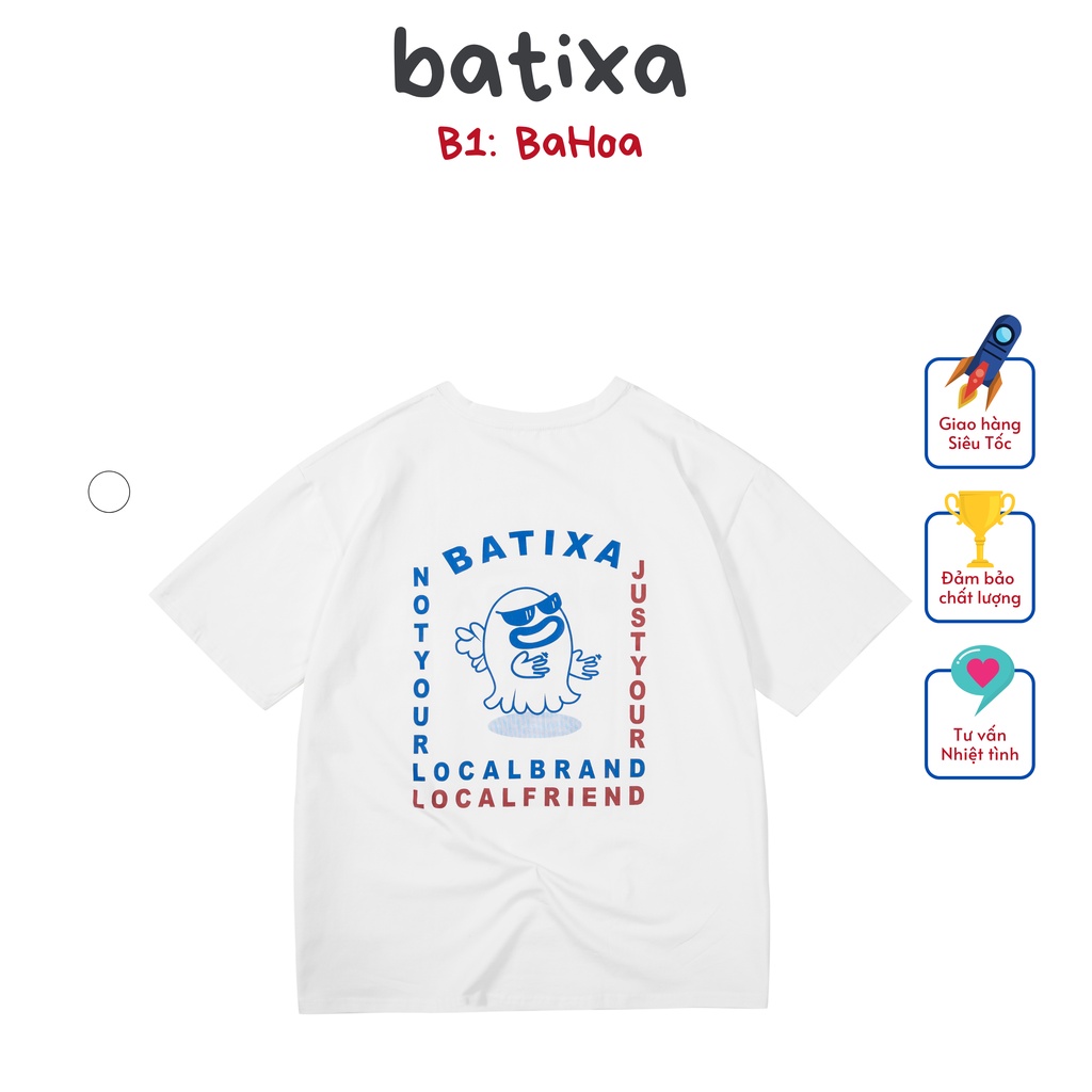 Áo Thun Tay Lỡ Nam Nữ Phông Trắng Unisex Ulzzang Batixa In Hình BaHoa B1 Local Brand Chính Hãng BATIXA