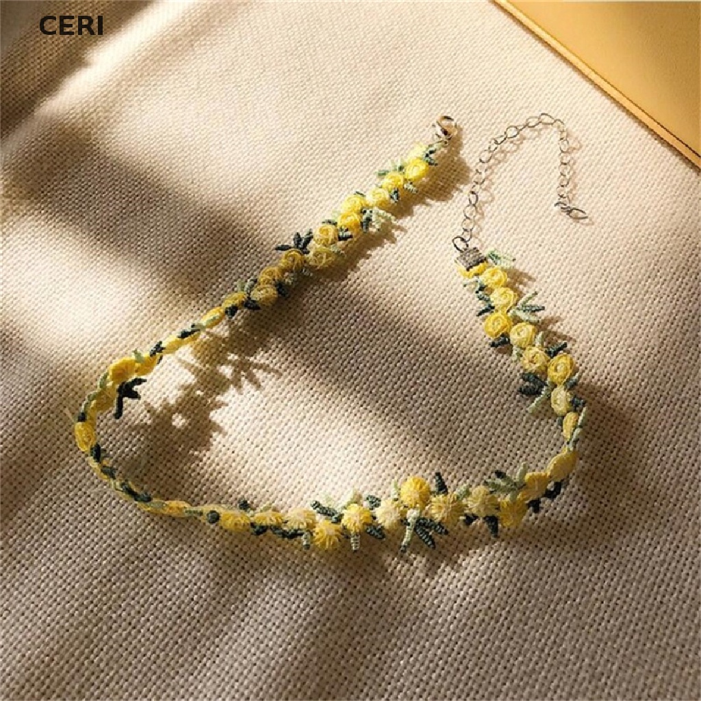 CE Romantic Flowers Necklace Choker for Women Girls Embroidery Fashion Sweet RI
