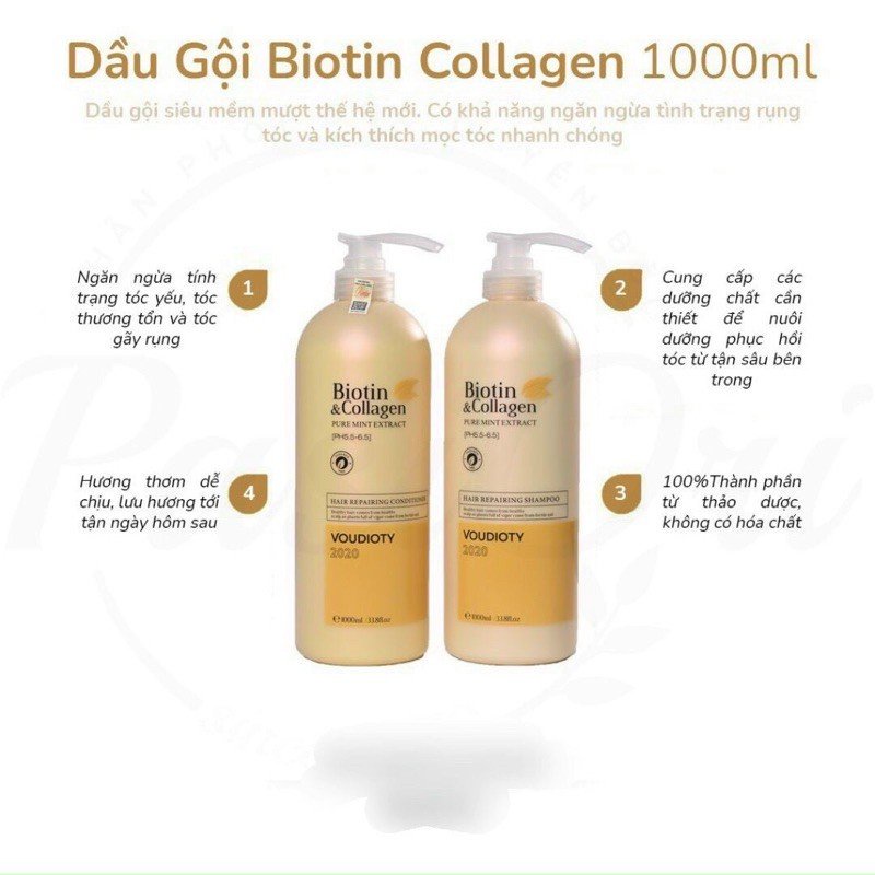 Dầu Gội Xả Biotin Collagen Voudioty 1000ml, Ngăn Ngừa Rụng Tóc, Gàu & Kiềm Dầu, Phục Hồi Hư Tôn| Chính Hãng | BigBuy360 - bigbuy360.vn