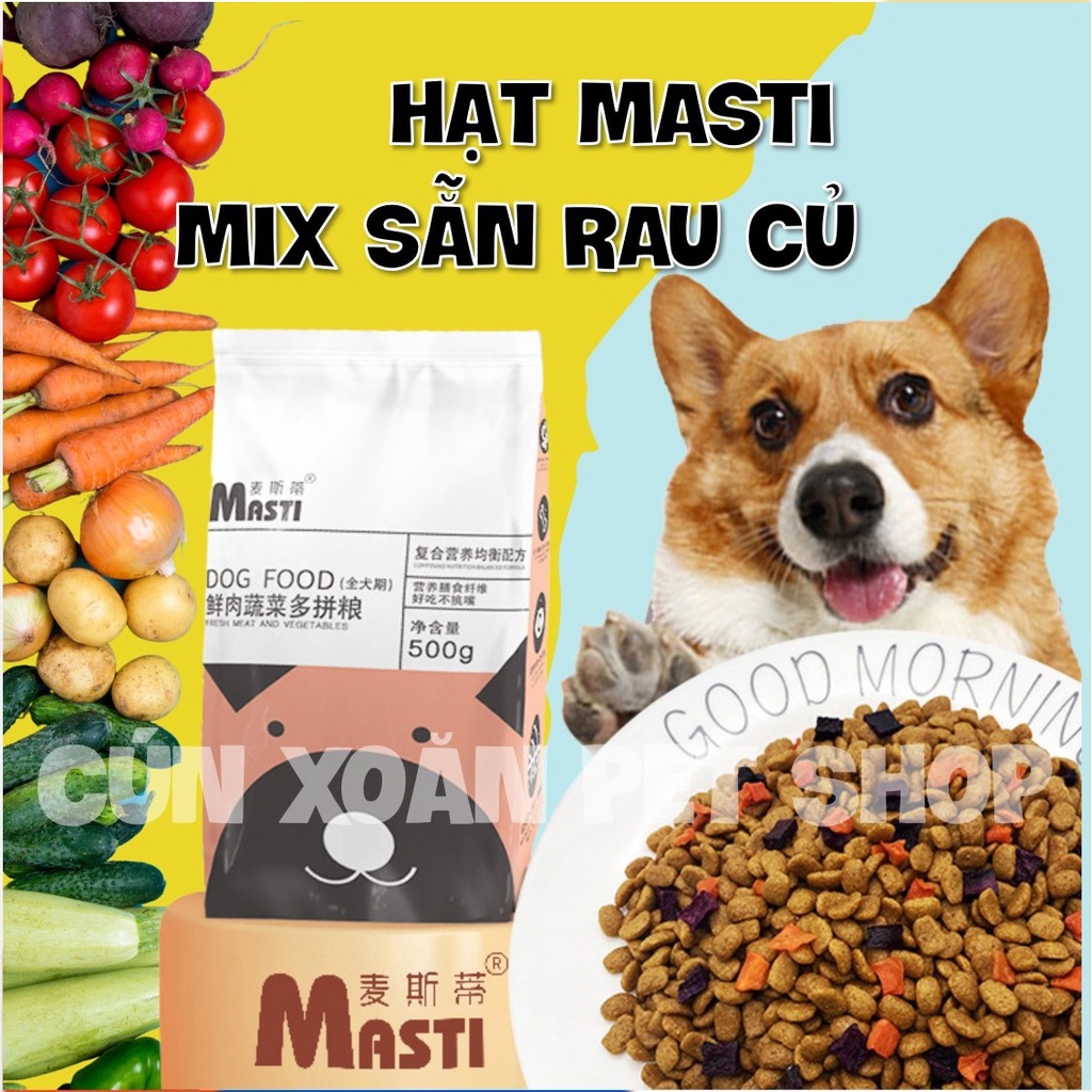 Hạt thức ăn cho chó trộn sẵn rau củ Masti (túi 500g) hạt thức ăn bổ sung chất xơ cho chó