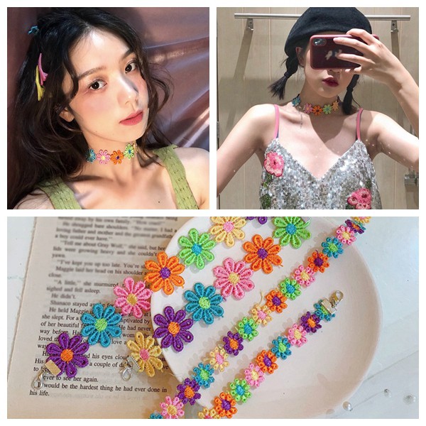 Popular Colorful Flowers Choker Necklace Sun Flowers Lace Necklace