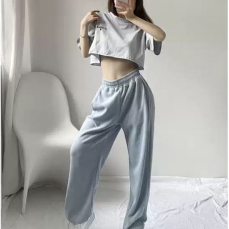 Quần jogger nữ bo gấu dây rút gấu vải nỉ da cá dày đẹp xám đen