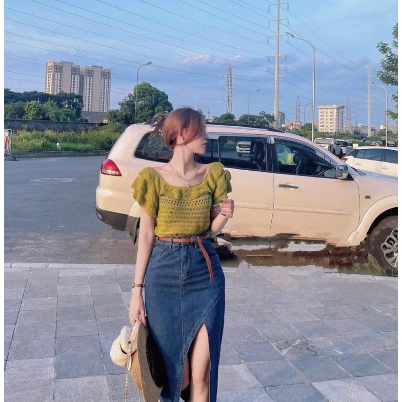 Chân váy dài xẻ tà vát chéo cá tính CV05