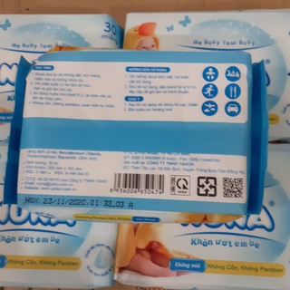 KHĂN ƯỚT KHÔNG MÙI NUNA 30 MIẾNG