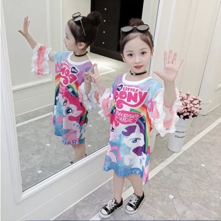 Đầm thun lạnh 3d ngựa pony bé gái