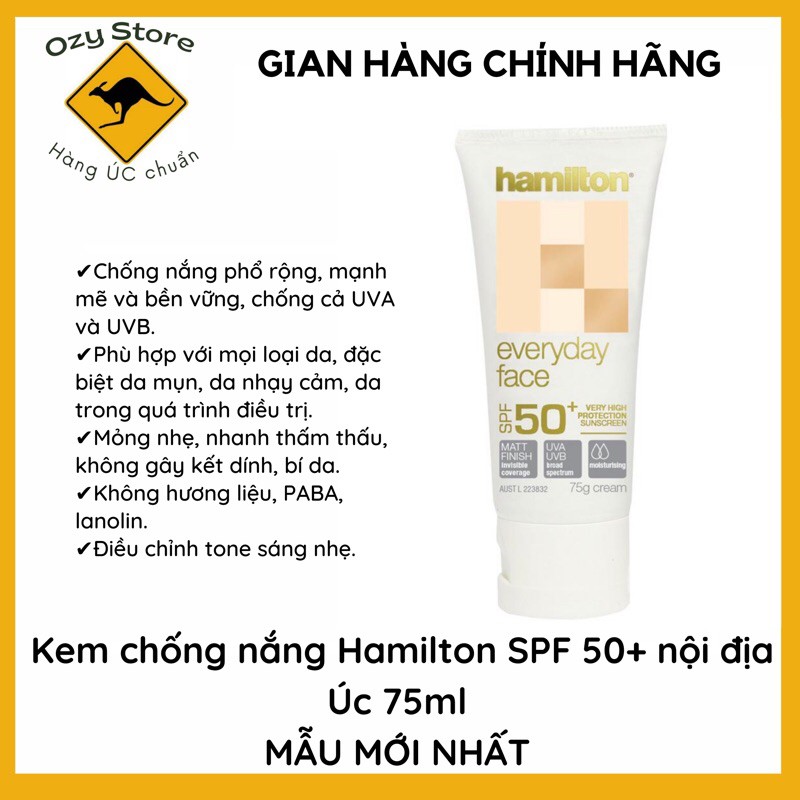 KEM CHỐNG NẮNG HAMILTON Everyday Face SPF 50+ Nội địa Úc 75g