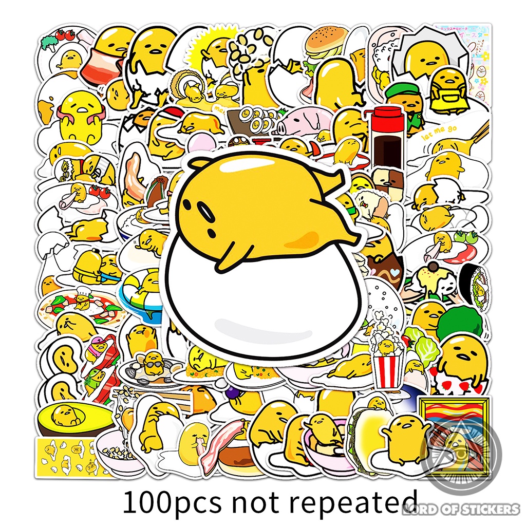 Set 100 Hình Dán Trứng Lười Gudetama Sticker Hoạt Hình Cute Chống Thấm Nước Trang Trí Mũ Nón Bảo Hiểm, Laptop, Vali, Sổ