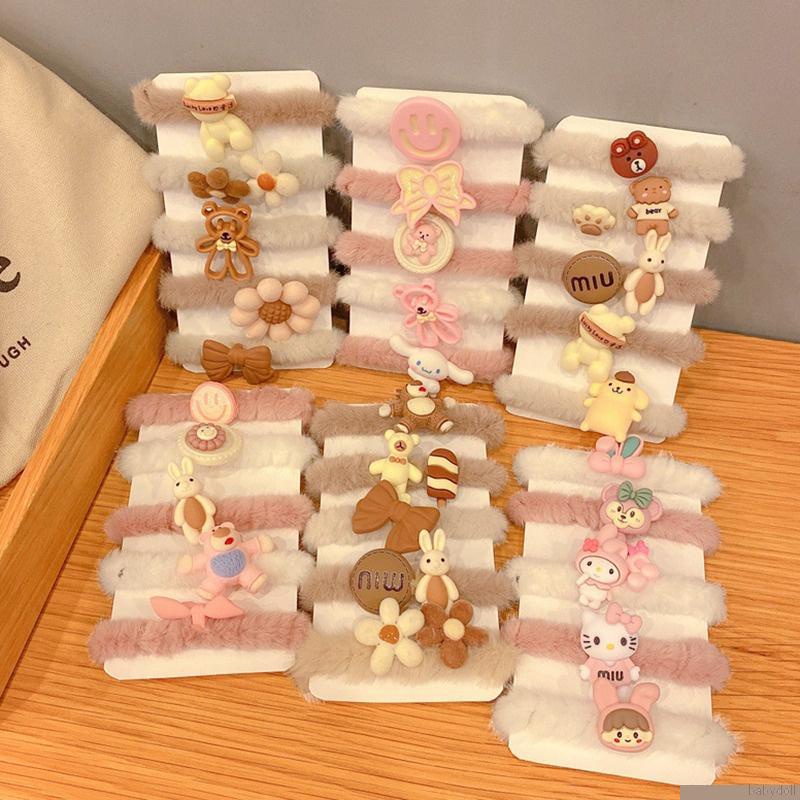 Set 5 dây buộc tóc co giãn gắn phụ kiện trang trí dễ thương cho bé gái