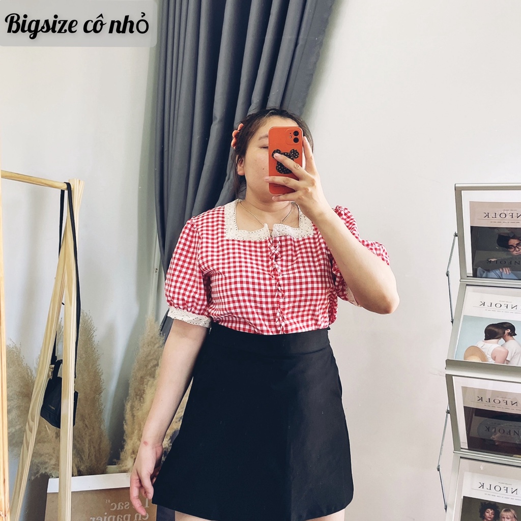 Áo sơ mi caro , áo bigsize nữ cổ chui đầu AK3