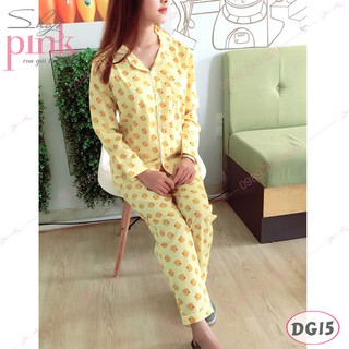 Bộ pijama mặc nhà kate dài tay hình vịt nhí DG15 - vàng