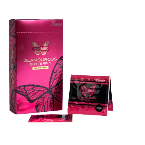 Bao cao su Jex Glamourous Butterfly Moist Type, bcs siêu mỏng nhiều gel kéo dài thời gian