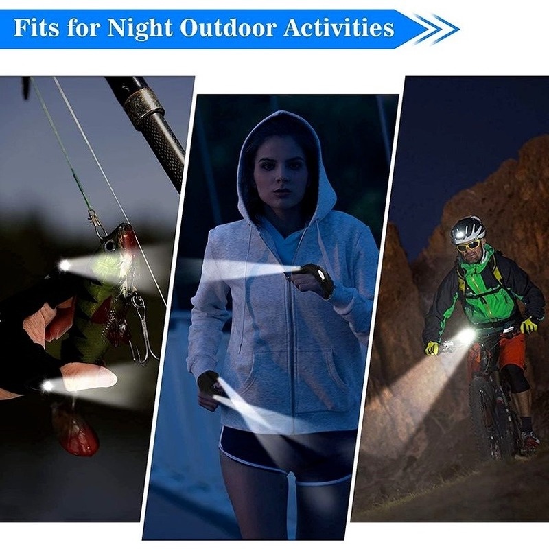 1 Găng Tay Hở Ngón Có Đèn LED Chống Nước Dùng Khi Đi Câu Cá / Đi Xe Đạp