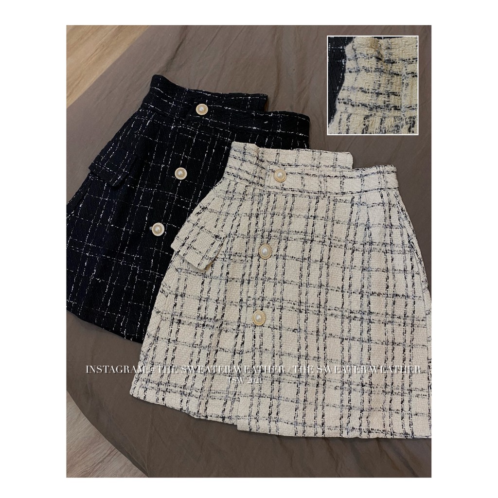 (Ảnh thật) Chân váy chữ A dạ tweed cúc ngọc vạt lệch the.sweaterweather TSW | BigBuy360 - bigbuy360.vn