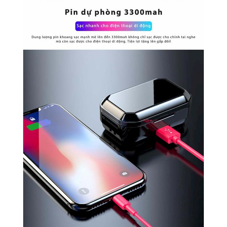Tai nghe Bluetooth FLOVEME G02 TWS - Tích hợp pin dự phòng 3300mah độc lạ - Thiết kế sang trọng - Màn hình led