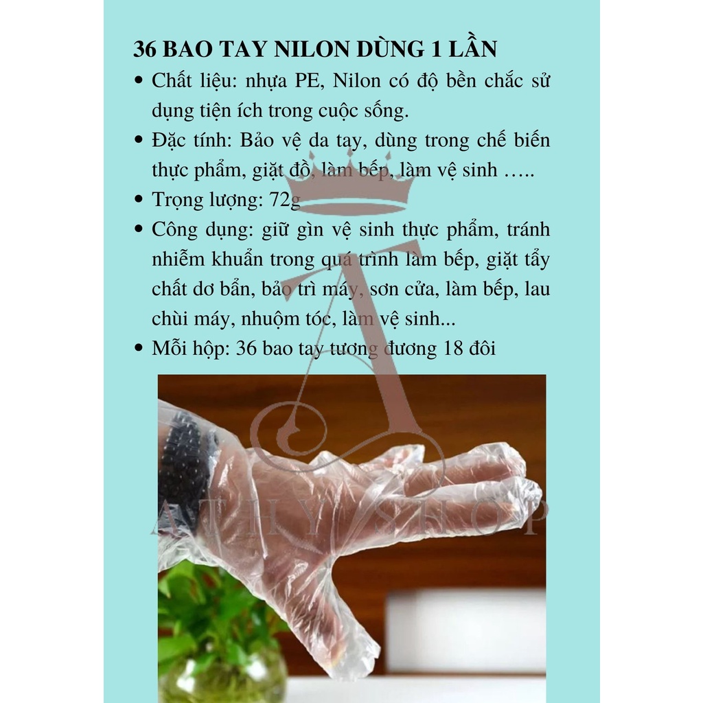 HỘP 36 BAO TAY NILON DÙNG 1 LẦN, bao tay làm bếp tiện lợi, nylon gloves, bao tay sử dụng một lần bao tay lột vỏ tôm cua