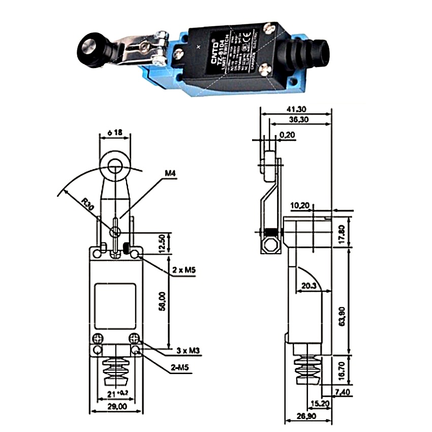 Công tắc hành trình limit switch CNTD TZ-8104 250VAC 6A 1NO + 1NC