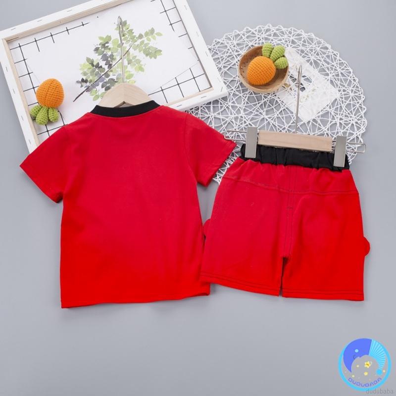 Bộ Áo Thun Tay Ngắn &amp; Quần Đùi Họa Tiết Hoạt Hình Thời Trang Mùa Hè Bằng Vải Cotton Cho Bé Trai Từ 0-4 Tuổi