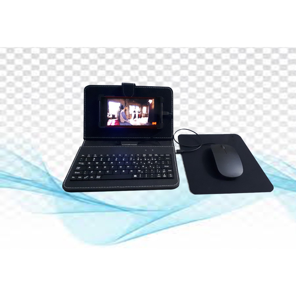 Bao da + Bàn phím + Chuột Dành Riêng cho điện thoại / máy tính bảng từ 4-7 inch TẶNG chui chuyển đổi type-c (màu đen)