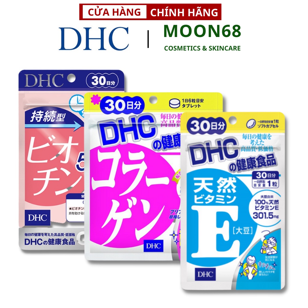 Combo viên uống DHC hỗ trợ giảm rụng tóc, và ngăn ngừa quá trình lão hóa (biotin+vitamin E+collagen) -30 ngày
