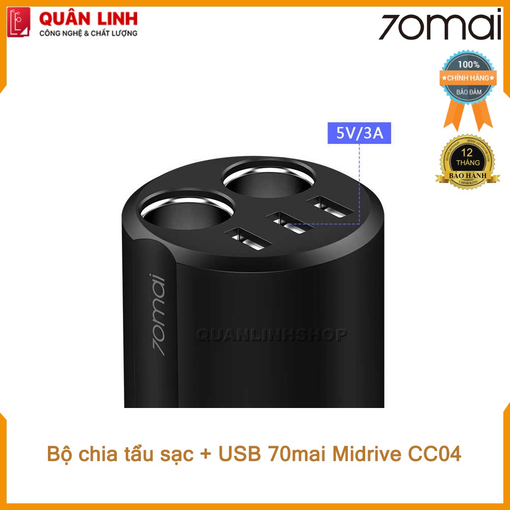 Bộ chia tẩu sạc + 3 cổng USB Xiaomi 70Mai Midrive CC04 - Bảo Hành 12 Tháng