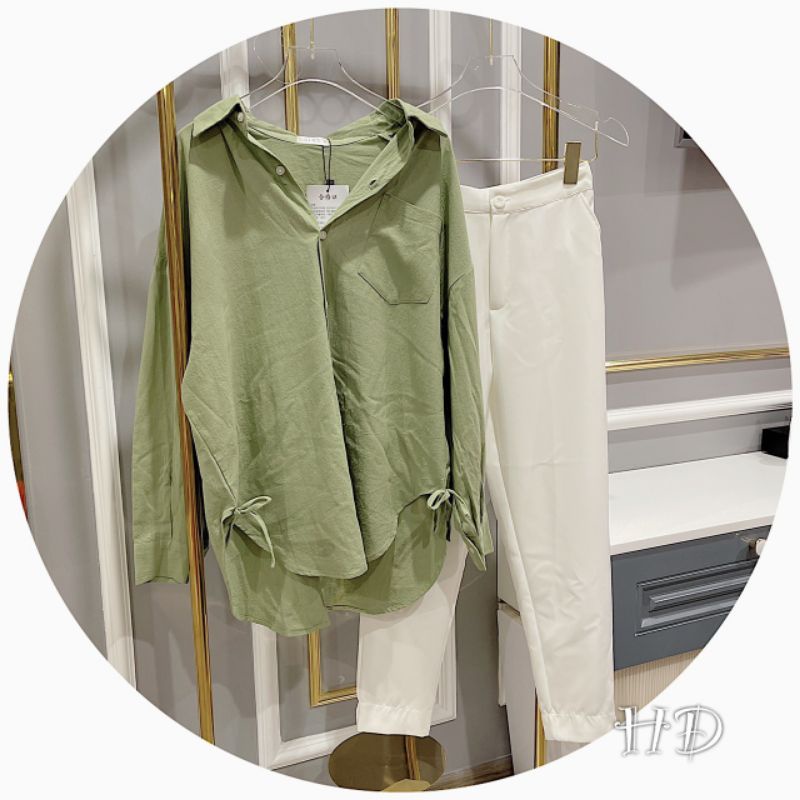 Sét áo sơmi xanh+quần trắng