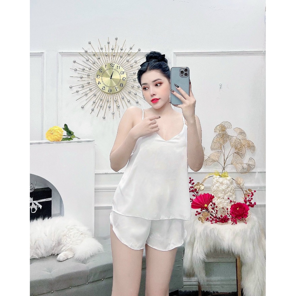 Sale Sập Sàn  ❌❌ Đồ bộ đùi satin 2 dây , đồ bộ mặc nhà chipchip90 M006
