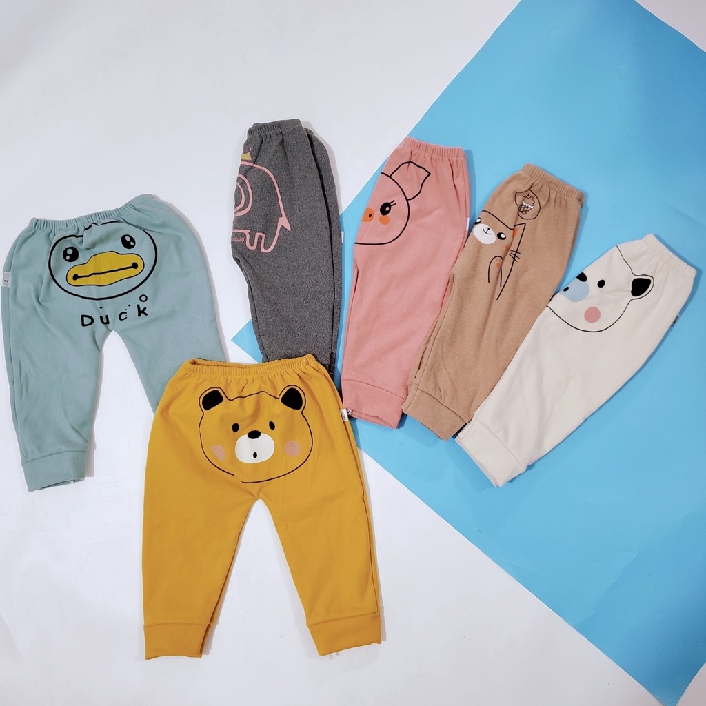 Quần dài rời bo ống vải nỉ lông nhung nhí dày dặn mềm mại mùa đông in họa tiết mông thú cho bé trai gái 5-12,5kg