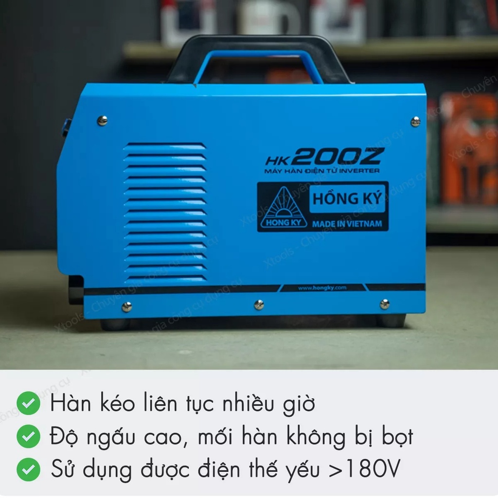 Máy hàn điện tử inverter Hồng Ký HK200Z 200 ampe/mối hàn đẹp-độ ngấu cao/chế độ chống giật, chống quá tải, quá nhiệt