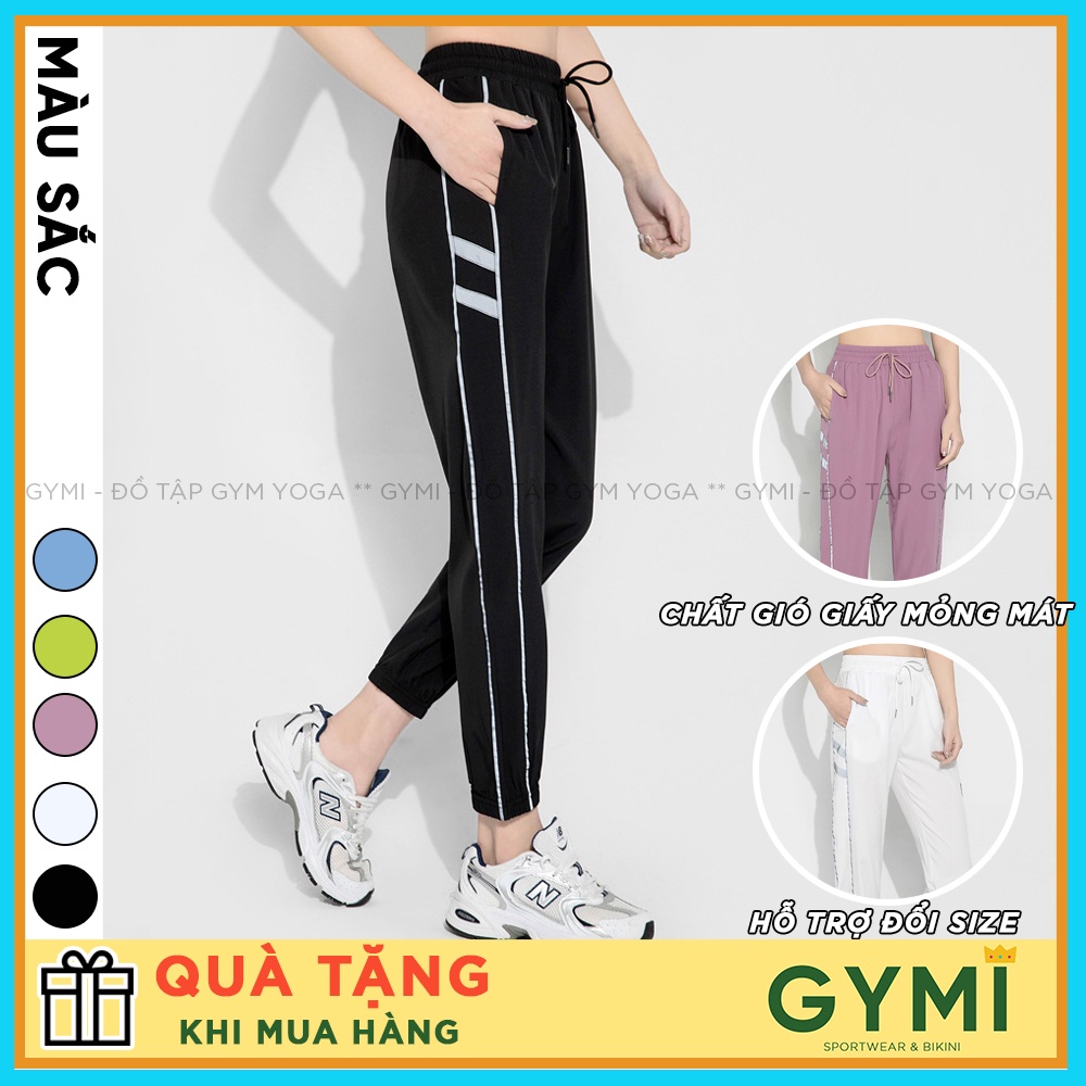 Quần jogger tập gym yoga nữ GYMI QJ03 dáng rộng thể thao chất gió 1 lớp mềm mịn thoáng khí bo ống