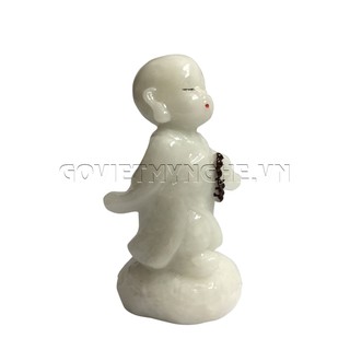 Tượng đá chú tiểu cầm chuỗi hạt - đá non nước - cao 14cm