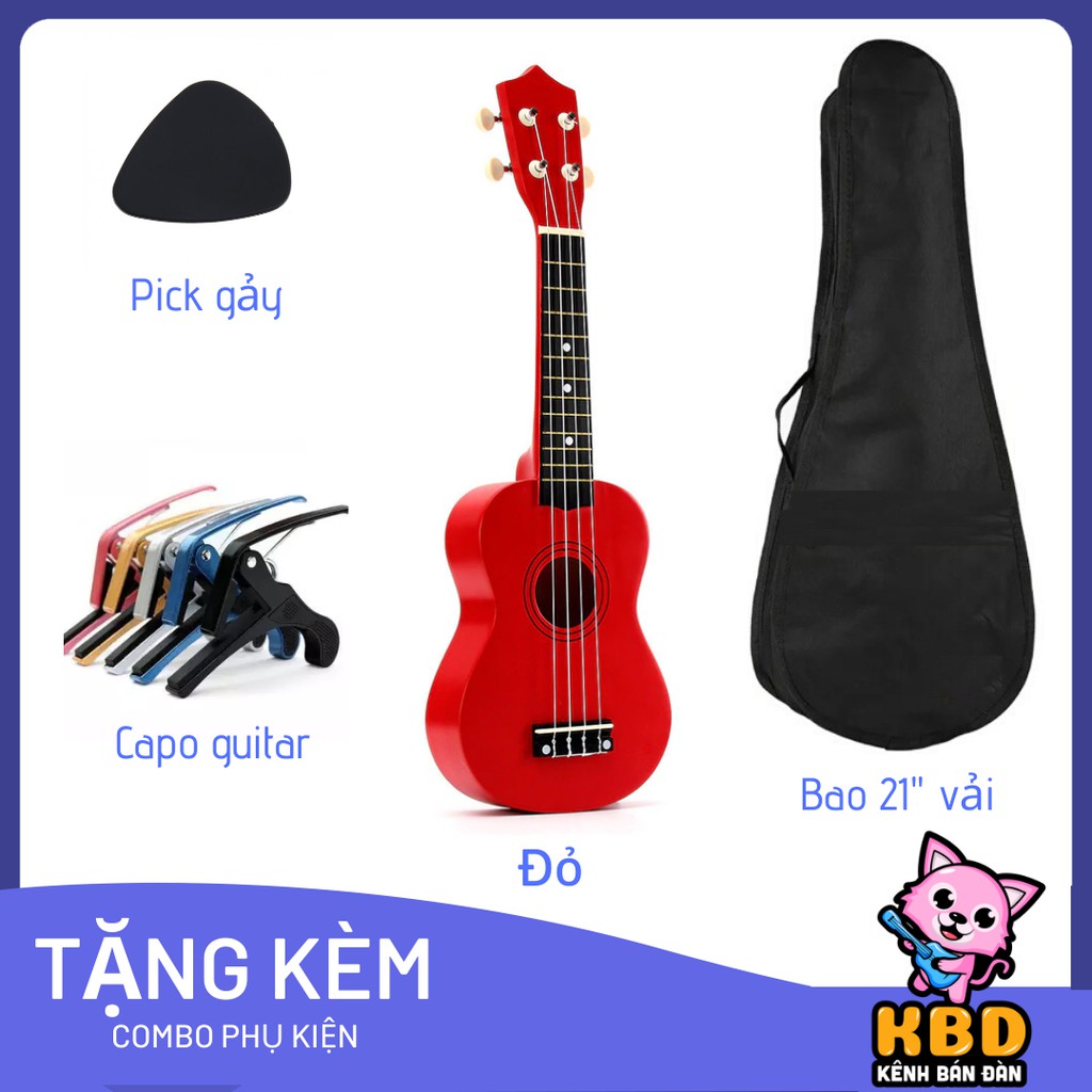 Combo Đàn Ukulele Soprano Gỗ + Bao vải + Capo Ukulele + Học nhạc lý qua video call