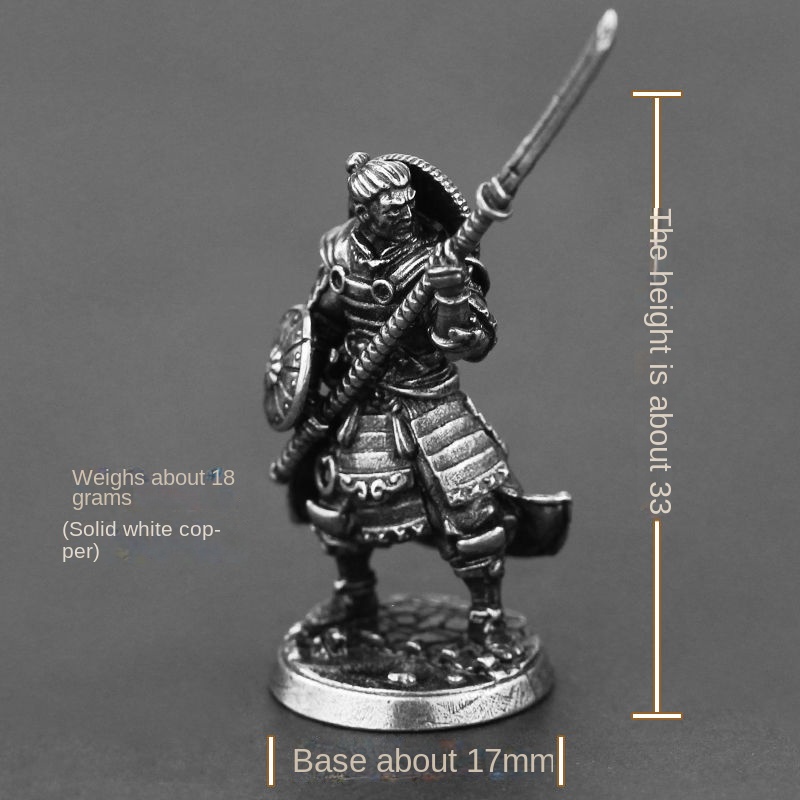 Mô Hình Người Lính Samurai Nhật Bản Bằng Đồng Trắng Để Bàn Trang Trí