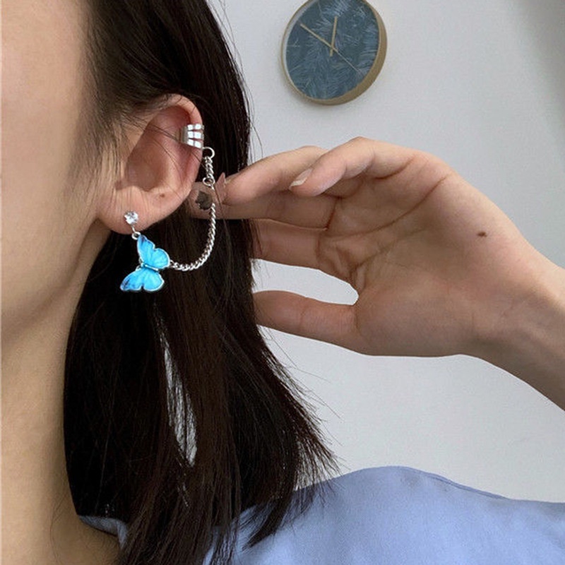 Khuyên tai tua rua phối hình bướm phong cách punk Hàn Quốc cho nữ