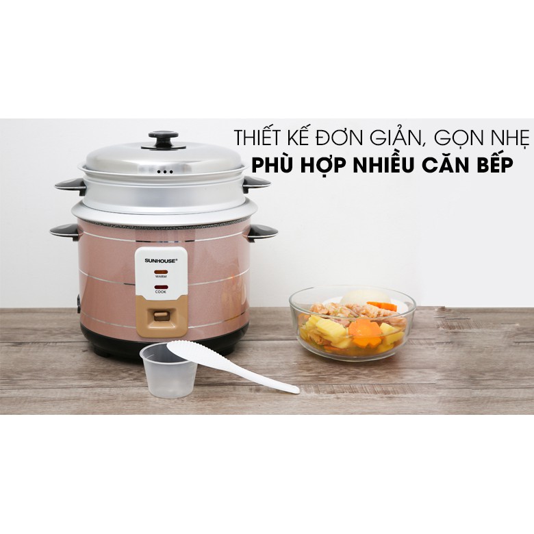 Nồi cơm điện Sunhouse 1.8 lít SHD8125 - hàng chính hãng ,Lòng nồi dày 0,8 mm làm bằng hợp kim nhôm dày bền