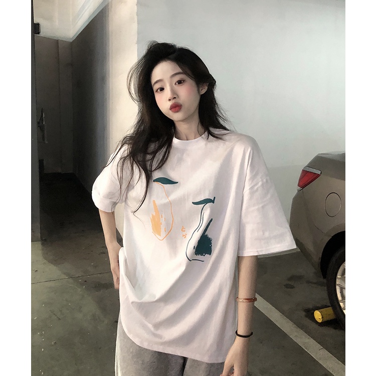 Áo Thun Ngắn Tay Dáng Rộng In Họa Tiết Thời Trang Mùa Hè Hàn Quốc Dành Cho Nữ