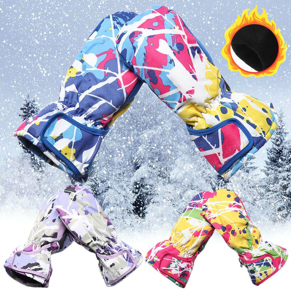 Găng Tay Trượt Tuyết Vải Nhung Dày Chống Nước In Hình Hoạt Hình Đáng Yêu Dành Cho