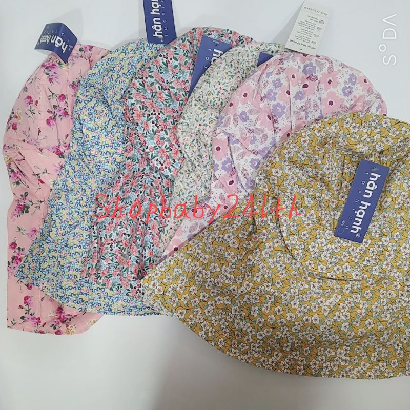 Nón mũ vành nhỏ nhiều bông hoa, khẩu trang chống nắng vải cotton cố định bằng miếng dán, vải đẹp, bền đẹp thời trang