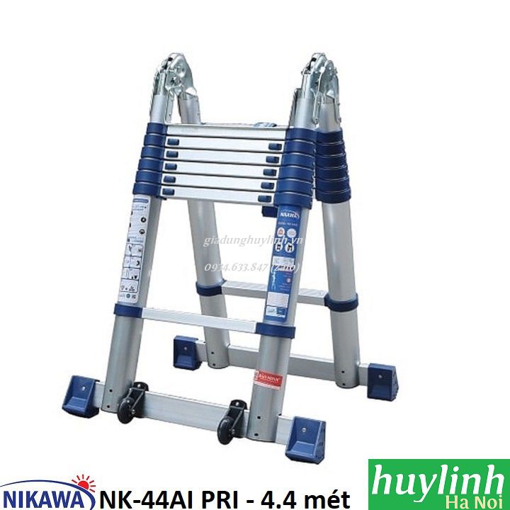 Thang nhôm rút đôi chữ A Nikawa NK-44AI PRI - 4.4 mét - Có bánh xe