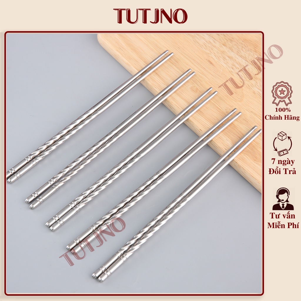 Đũa inox 304 chống trượt cao cấp phong cách Hàn Quốc - đũa inox hộp 5 đôi TUTJNO