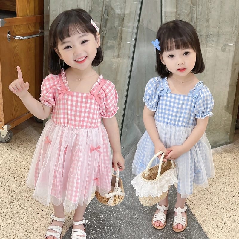 Đầm kẻ sọc caro thắt nơ xinh xắn cho bé gái 6-10 tháng tuổi