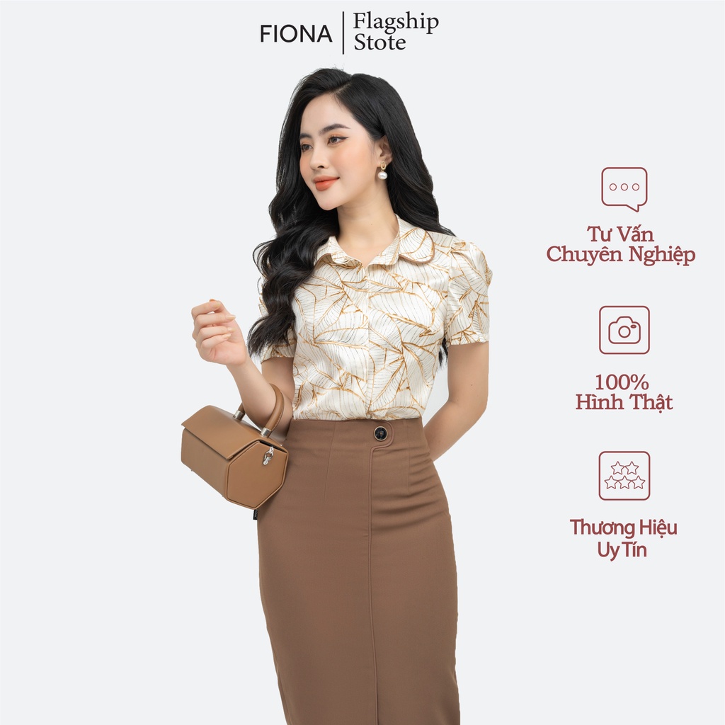 Áo sơ mi nữ dáng croptop Fiona, Sơ mi công sở thiết kế cổ đức tròn giấu khuy F552169