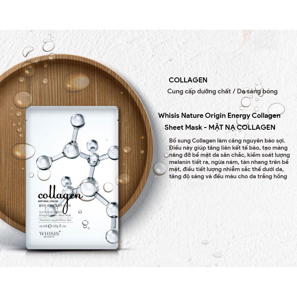 Mặt Nạ Dưỡng Da WHISIS Nature Origin Energy Collagen Sheet Mask Giúp Căng Bóng Và Sáng Da Tự Nhiên 25ml