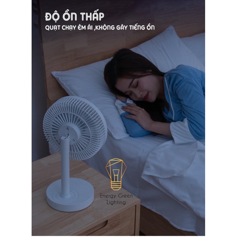 Quạt Tích Điện Để Bàn Energy Green Lighting F6 - 4 Tốc Độ Gió - Pin 3600mAh Siêu Khỏe - Chức Năng Xoay Trái , Phải