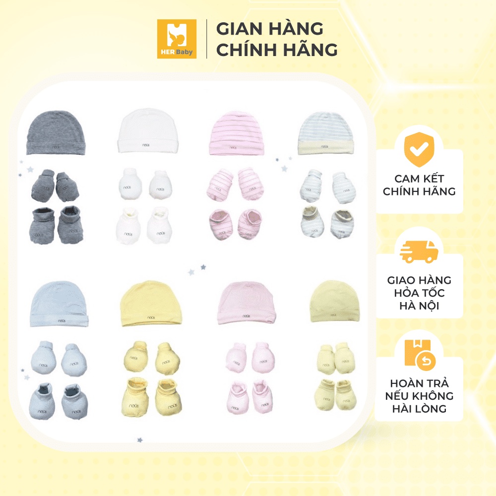 Mũ + set bao tay bao chân Nous đủ màu kháng khuẩn, an toàn cho bé - Herbaby