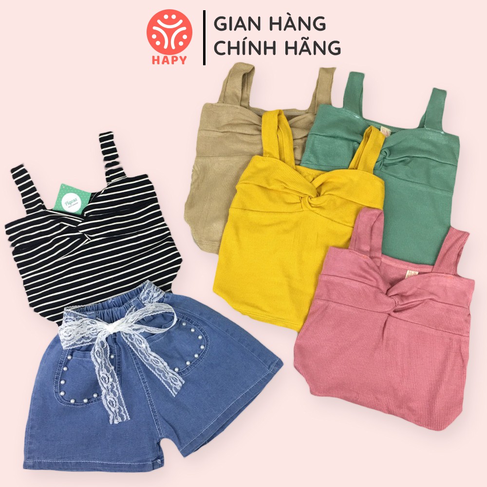 [XẢ KHO] [Set Áo + Quần] Set Đồ Bộ Áo Thun Xoắn Kèm Quần Short Jean Kết Hạt Đai Ren Sang Chảnh Cho Bé Gái - HAPY SB531