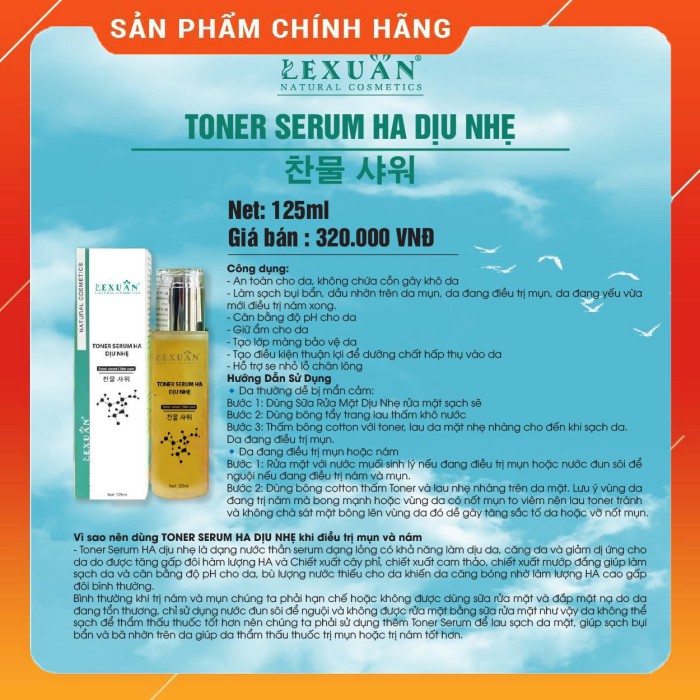 Toner HA dịu nhẹ Lê Xuân Cosmetic 120ml - Toner cấp ẩm làm dịu da Toner cho da hỗn hợp da dầu mụn da nhạy cảm