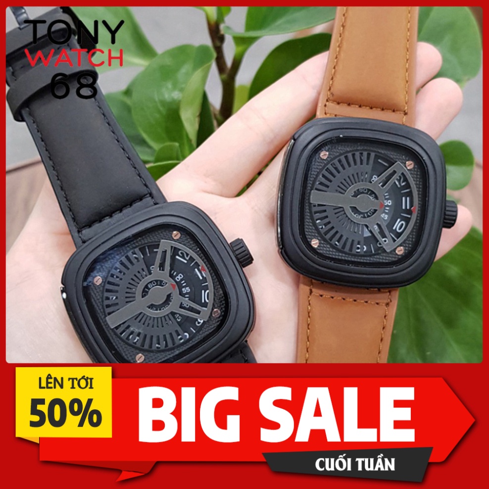 BIG SALE LỚN NHẤT NĂM Đồng hồ nam Friday mặt vuông dây da thiết kế quái dị hàng hiệu Tony Watch 68 BIG SALE LỚN NHẤT NĂM