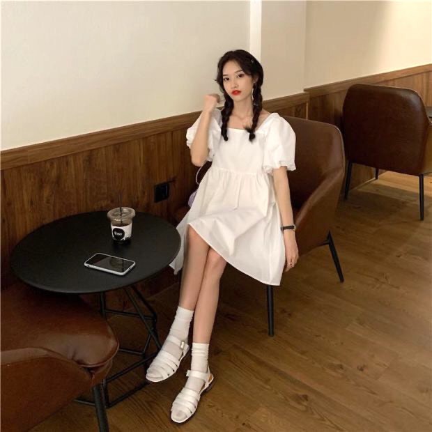 Váy Babydoll Trắng Tay Bồng PEONYB Nữ [FREESHIP] 🌸 Đầm cổ vuông dáng suông, thiết kế bánh bèo tiểu thư Ulzzang HOT 🌸 | BigBuy360 - bigbuy360.vn