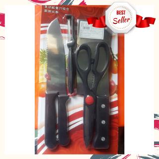 [SIÊU RẺ] Bộ dao 5 món thép không gỉ - Màu đen, gồm dao,kéo,dao bào